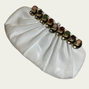Judith Lieber - Vintage Snakeskin Clutch - White/Gold